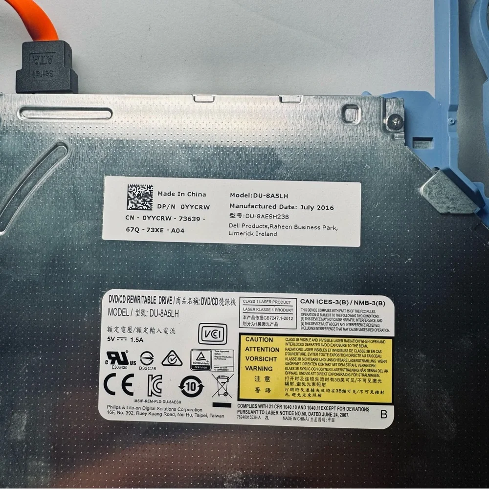 Internal Laptop Optical Drive - Silver with Orange SATA Cable